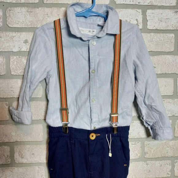 Zara Boys 3 Piece Suspender Set 2 Tone Blue Sz 3-5 Years - Picture 2 of 7